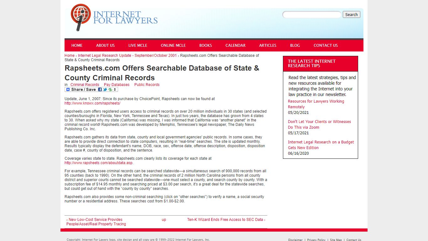 Rapsheets.com Offers Searchable Database of State & County Criminal Records