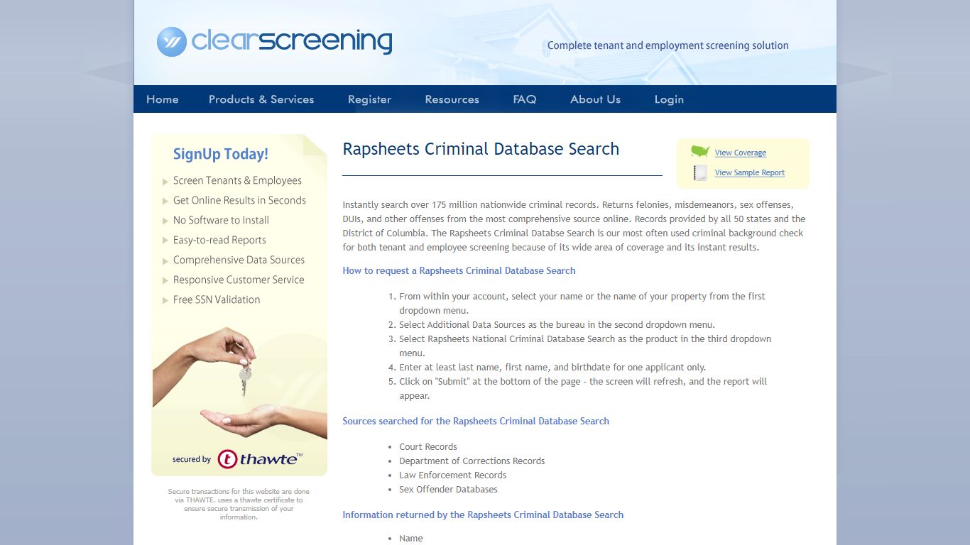ClearScreening - Rapsheets Criminal Database Search